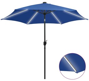 Ombrellone Con Luci A Led E Palo Alluminio 300 Cm Azzurro /