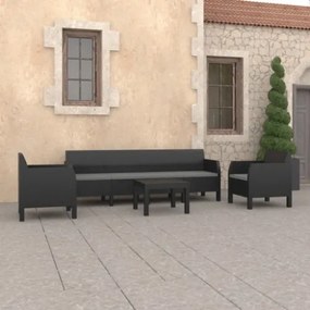 Set Divani da Giardino 4 pz con Cuscini in Rattan PP Antracite