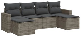 Set divano da giardino 6 pz con cuscini grigio in polyrattan