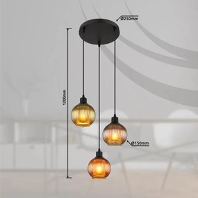 Globo 15638-3 - Lampadario a sospensione con filo ZUMBA 3xE27/25W/230V diametro 36 cm rame/verde/blu