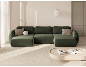 Divano angolare verde allungabile/con contenitore (a U) con rivestimento in ciniglia Tonale – Cosmopolitan Design