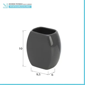 Porta spazzolini bagno grigio d’appoggio in ceramica