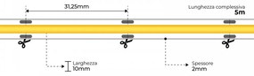 Striscia LED COB 15W/m, 24VDC, IP20, 5m Professional Colore  Bianco Caldo 2.700K