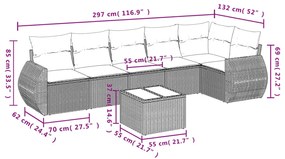 Set Divani da Giardino 7 pz con Cuscini Grigio in Polyrattan