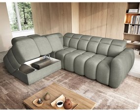 Divano angolare verde polveroso allungabile/con contenitore (con penisola a sinistra/a L) e rivestimento in bouclé Falconn – ELTAP