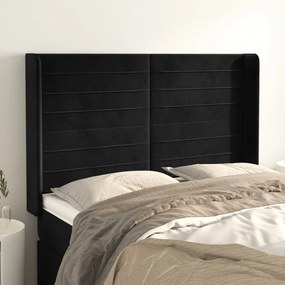 Testiera Ad Orecchio Nera 147x16x118/128 Cm İn Velluto /