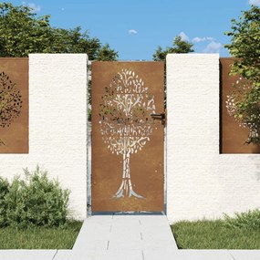 Cancello Da Giardino 85x175 Cm İn Acciaio Corten Design Albero /