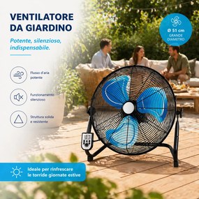 Ventilatore da Terra Pale Ø51 cm con Telecomando Silenzioso Inclinazione Regolabile Nero...
