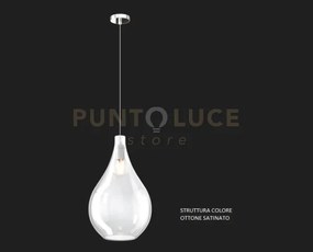 Sospensione ottone sat. 1 luce vetro grande trasparente 1193os-sg-tr