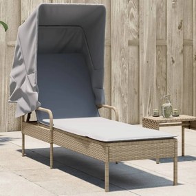Lettino Prendisole Con Baldacchino Beige İn Polyrattan /