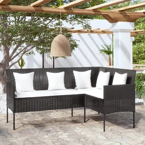 Divano a forma di l con cuscini in polyrattan nero