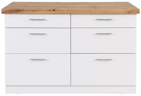 Isola centrale da cucina con 6 cassetti in MDF e Metallo Bianco e Naturale chiaro - ALEGRITA