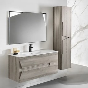 Mobile da bagno sospeso 100 cm HAITI Rovere Grigio con specchio Soul a LED