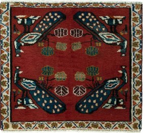 Shiraz Tappeto 60 x 50 Rosso (Iran) Annodato A Mano