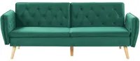 Divano letto trasformabile imbottito in velluto verde scuro con schienale abbottonato dal design moderno