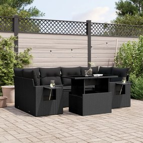 Set divani da giardino con cuscini 7pz nero polyrattan