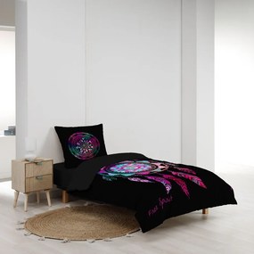 Set copripiumino e federa nero in cotone per letto singolo 140x200 cm Porte Bonheur – douceur d'intérieur