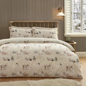 Set copripiumino e federa beige in micropile per letto matrimoniale 200x200 cm Winter Friends – Catherine Lansfield