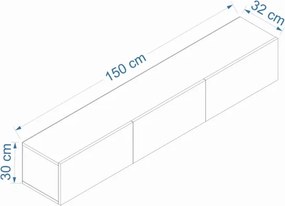 Mobile TV Sospeso 150 Cm 3 Ante A Ribalta West Bianco Con Top Legno