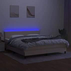 Letto a molle con materasso e led crema 160x200 cm in tessuto