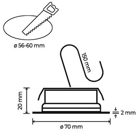 Faro da incasso LED 220V 4W IP44 foro ø56mm - 60mm Dorato Colore Bianco Naturale 4.200K