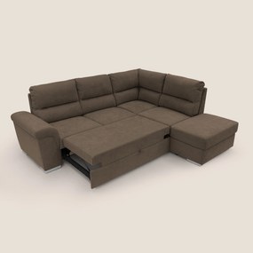 Minerva divano angolare con estraibile a cassettone e pouf contenitore in tessuto morbido impermeabile T02 marrone