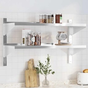 Mensola Muro 2 Ripiani 100x40x60cm Argento Acciaio Inossidabile /