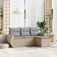 Set Divano da Giardino 4 pz con Cuscini Beige in Polyrattan 3253606