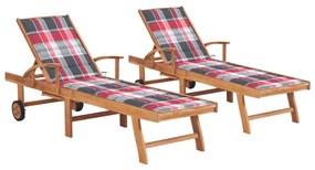 Lettini Prendisole 2 Pz Con Cuscino Rosso A Quadretti İn Teak /