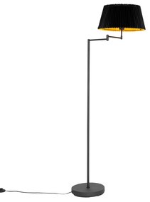 Lampada da terra nera con paralume plissettato nero e braccio regolabile - Ladas Deluxe