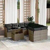 Set Divano da Giardino 9 pz con Cuscini Grigio in Polyrattan 3266430