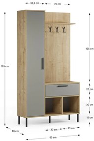 Set da corridoio effetto rovere con decoro verde-naturale 108x195x35 cm Heidy - Marckeric