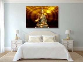 Stampa su tela – Statua di Buddha con sfondo astratto