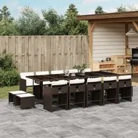 Set da Pranzo da Giardino 15 pz con Cuscini Marrone Polyrattan 3277940