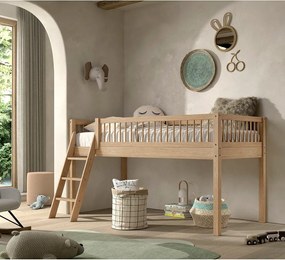 Letto da bambini rialzato di colore naturale in faggio massiccio con rete inclusa 90x200 cm Forrest – Vipack