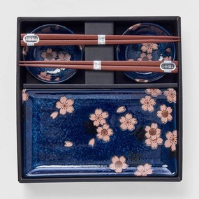 Set da 6 pezzi di piatti da sushi in ceramica blu Sakura - MIJ