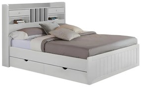 Letto con vani portaoggetti 140 x 190 cm Pino Bianco + Rete - MEDERICK