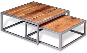 Set tavolini da caffè 2 pezzi in legno massello di acacia