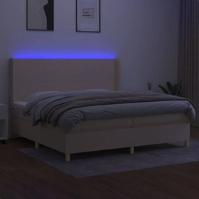 Letto a molle materasso e led bianco 200x200cm in tessuto