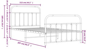 Giroletto con Testiera e Pediera Metallo Nero 107x203 cm