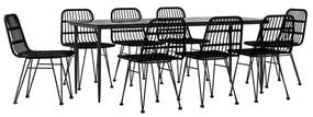 Set da pranzo da giardino 9 pz nero in polyrattan
