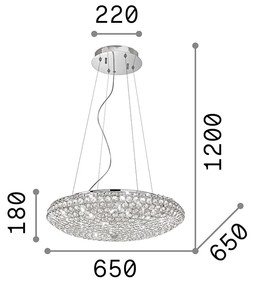 Sospensione Contemporanea King Metallo-Cristallo Cromo 12 Luci G9 3W 3000K