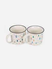 Sinsay - Set di tazze natalizie in ceramica con motivo di alberi di Natale, confezione da 2 - bianco