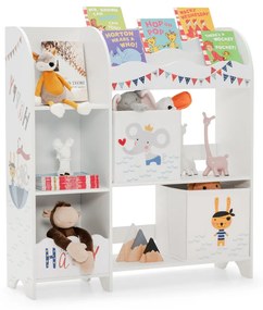 Costway Armadio a 3 livelli con 5 scompartimenti e 2 cassetti, Organizer per bambini per giocattoli e libri Bianco