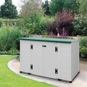 Box portattrezzi in pvc GAROFALO V50.09.005 L 203 x P 91 x H 114 cm Grigio chiaro Ral7035 con finiture Verde scuro Ral6016 MAT