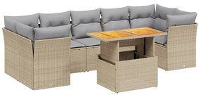 Set divano da giardino 8 pz con cuscini beige in polyrattan