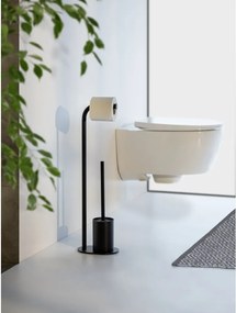 Porta carta igienica nero in acciaio con supporto con spazzola Levante – Wenko