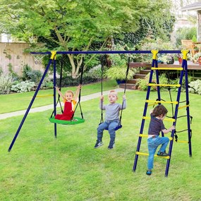 Costway Set altalene e arrampicata da esterno con 2 altalene 1 canestro da basket, Giochi da giardino per bambini