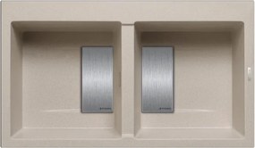 Lavello integrato 2 vasche in granito beige PYRAMIS Kartesio L 50 x L 86 cm