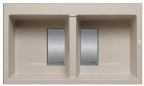 Lavello integrato 2 vasche PYRAMIS Kartesio granito L 50 x L 86 cm beige